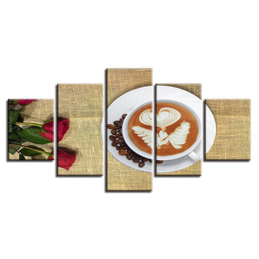 Coffee & Roses 5 Piece HD Multi Panel Canvas Wall Art Frame - Original Frame