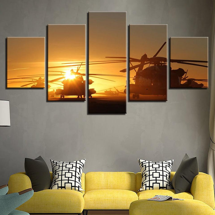 Sunset Airplane 5 Piece HD Multi Panel Canvas Wall Art Frame - Original Frame