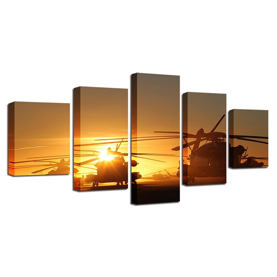 Sunset Airplane 5 Piece HD Multi Panel Canvas Wall Art Frame - Original Frame