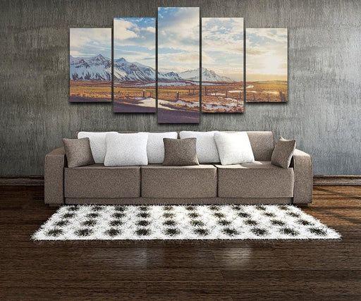 Vintage Snow Mountain 5 Piece HD Multi Panel Canvas Wall Art Frame - Original Frame