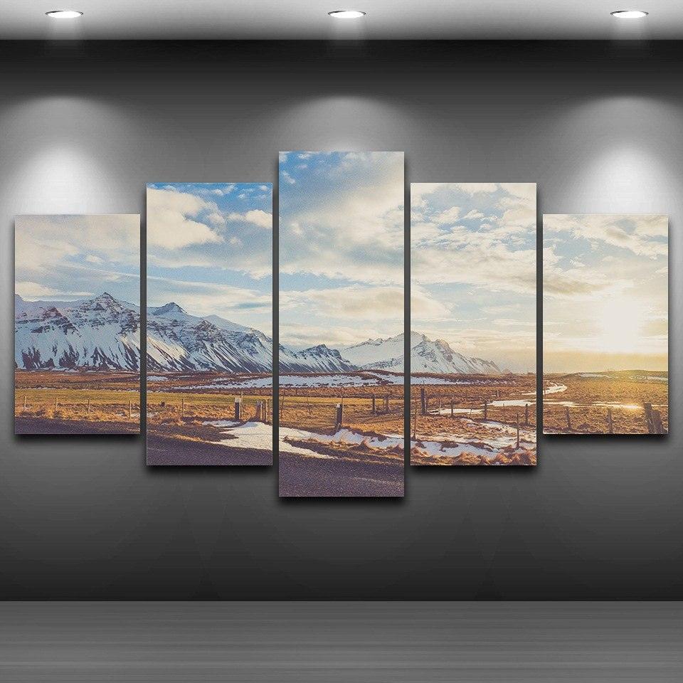Vintage Snow Mountain 5 Piece HD Multi Panel Canvas Wall Art Frame - Original Frame