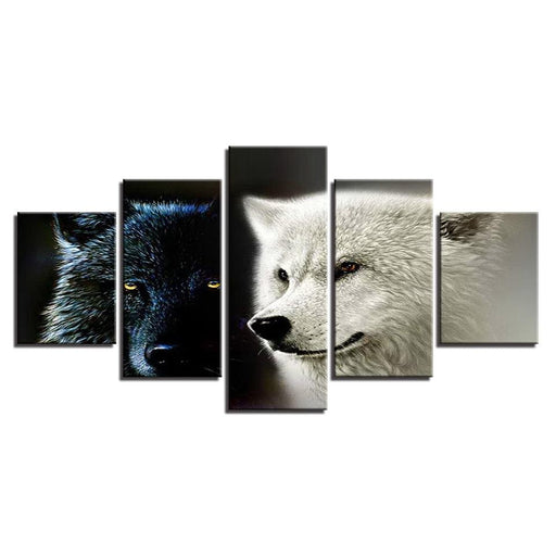 Animal Wolf Couple 5 Piece HD Multi Panel Canvas Wall Art Frame - Original Frame