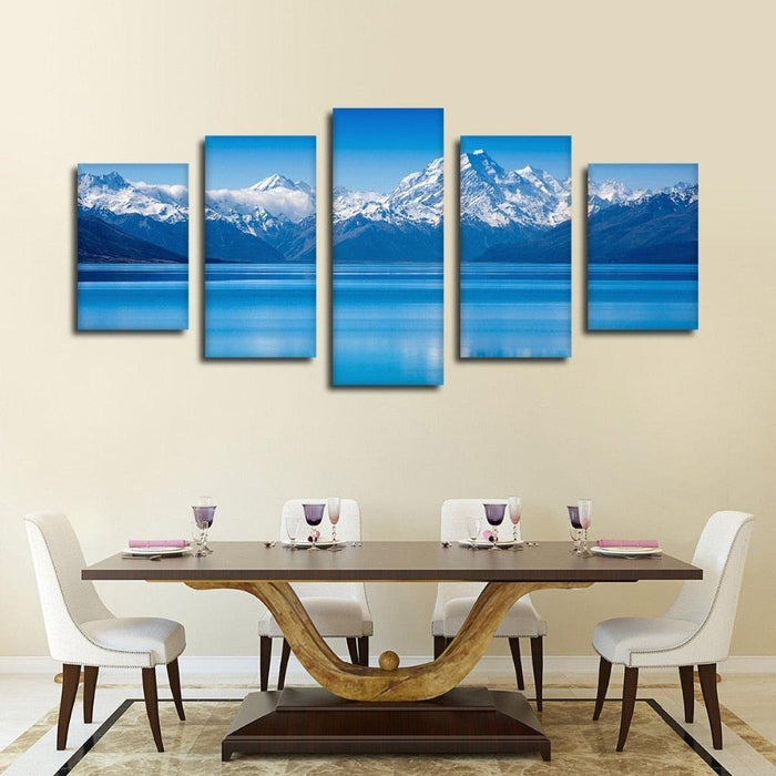 Snow Mountains 5 Piece HD Multi Panel Canvas Wall Art Frame - Original Frame