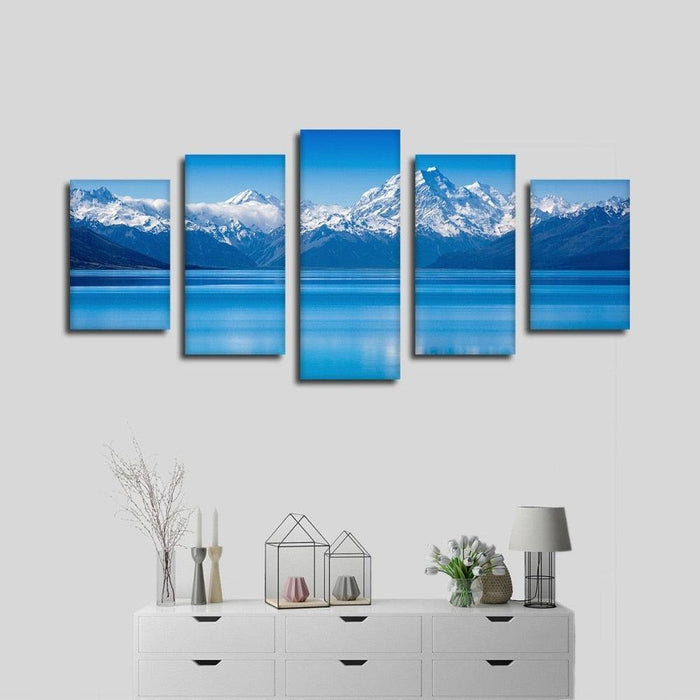 Snow Mountains 5 Piece HD Multi Panel Canvas Wall Art Frame - Original Frame