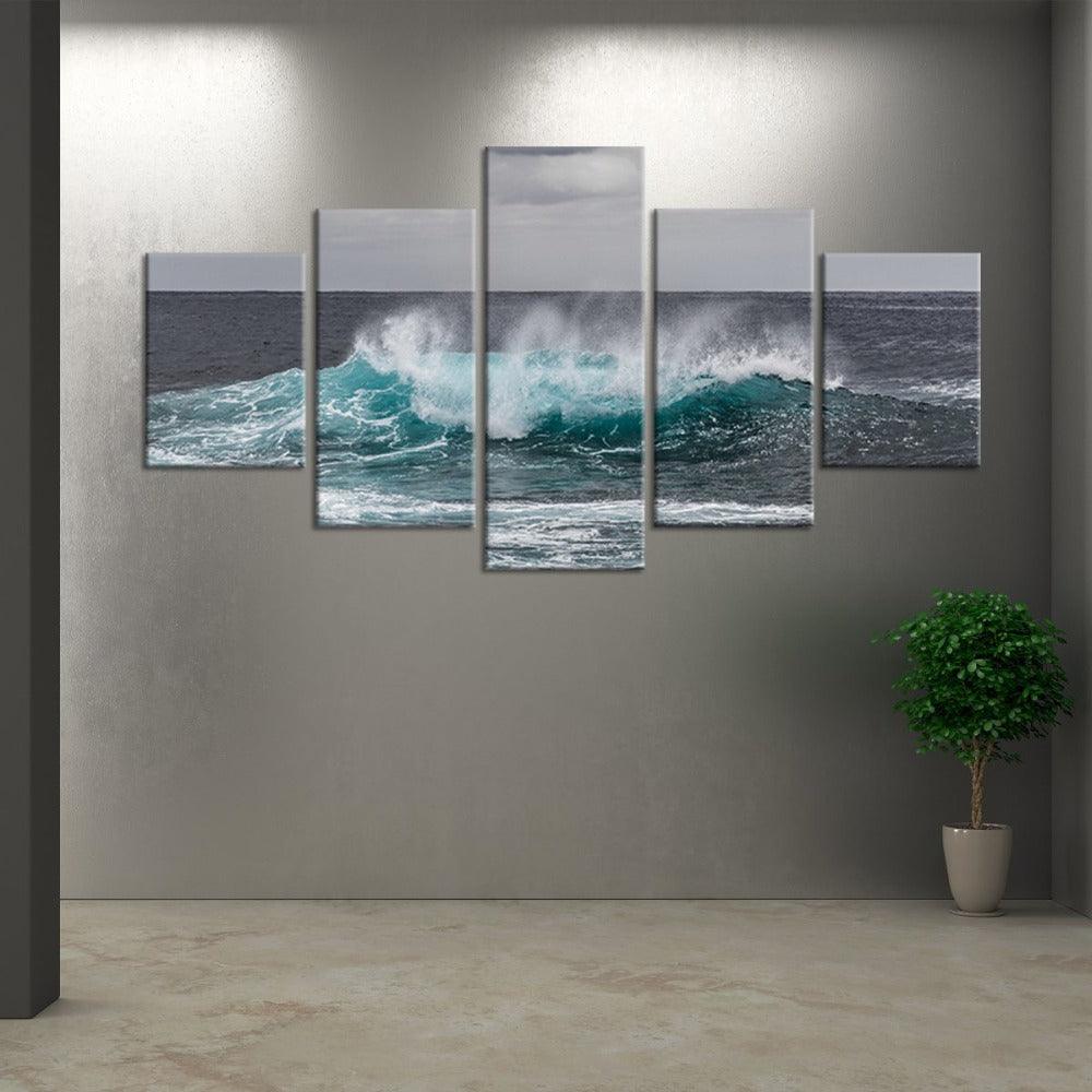 Ocean Waves 5 Piece HD Multi Panel Canvas Wall Art Frame - Original Frame