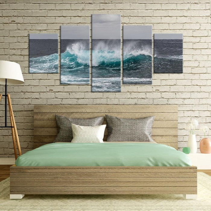 Ocean Waves 5 Piece HD Multi Panel Canvas Wall Art Frame