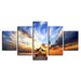 Dockside Sunrise Bridge 5 Piece HD Multi Panel Canvas Wall Art Frame - Original Frame