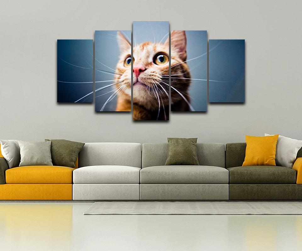 Big Eyed Cat 5 Piece HD Multi Panel Canvas Wall Art Frame - Original Frame