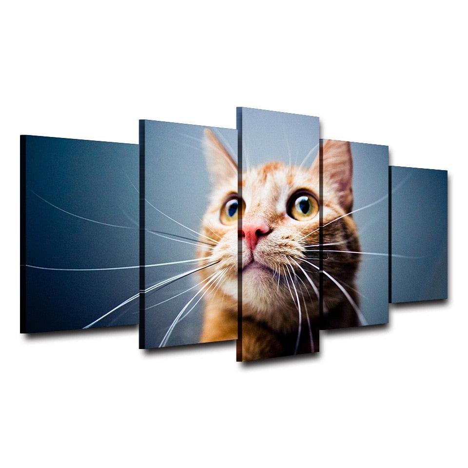 Big Eyed Cat 5 Piece HD Multi Panel Canvas Wall Art Frame - Original Frame