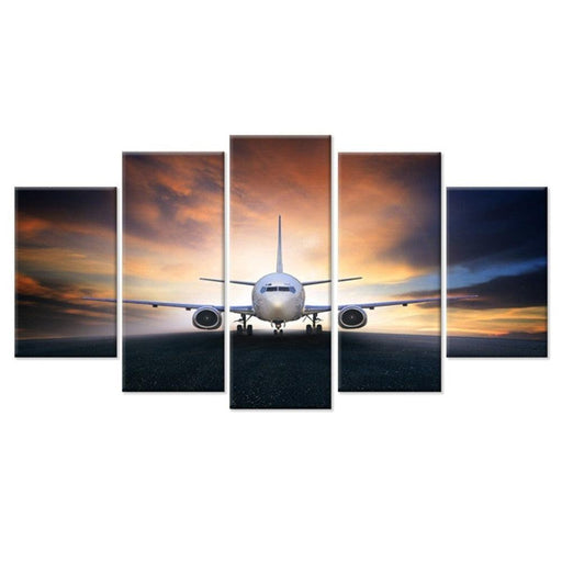 Aircraft Sunrise 5 Piece HD Multi Panel Canvas Wall Art Frame - Original Frame