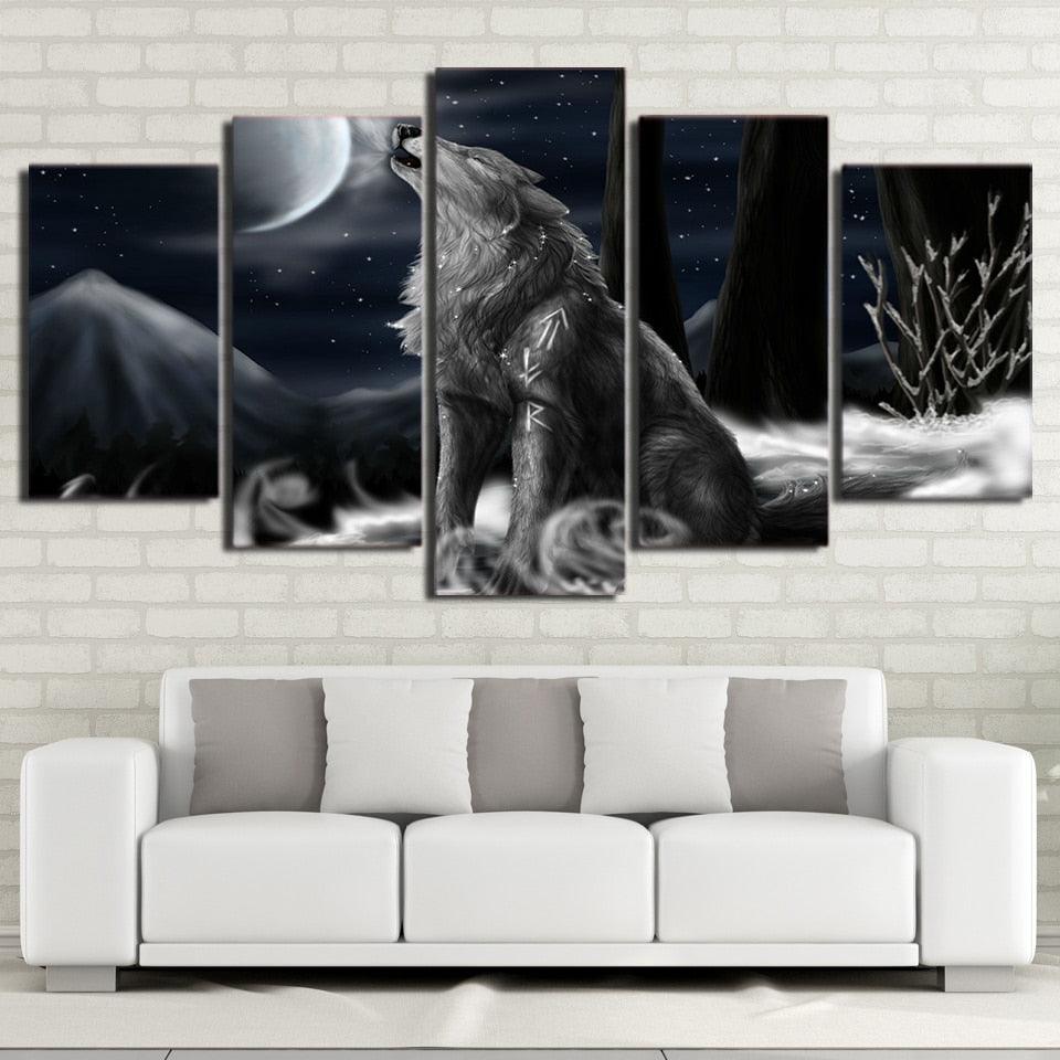 Lone Wolf 5 Piece HD Multi Panel Canvas Wall Art Frame - Original Frame
