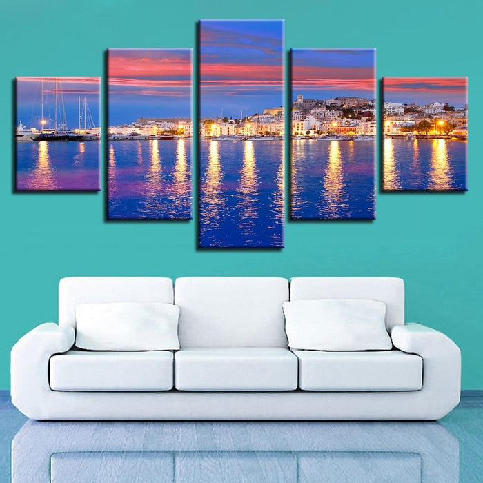 Beautiful Island Of Ibiza 5 Piece HD Multi Panel Canvas Wall Art Frame - Original Frame