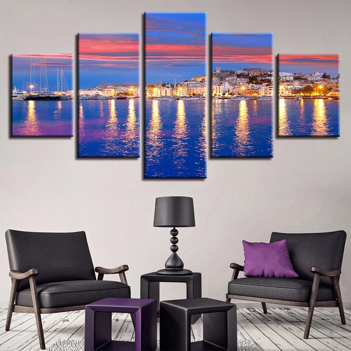 Beautiful Island Of Ibiza 5 Piece HD Multi Panel Canvas Wall Art Frame - Original Frame