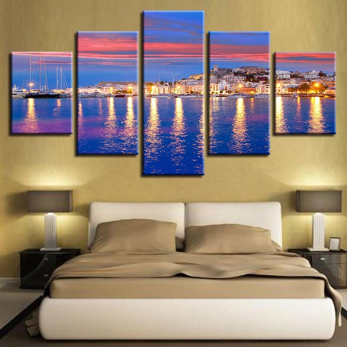 Beautiful Island Of Ibiza 5 Piece HD Multi Panel Canvas Wall Art Frame - Original Frame