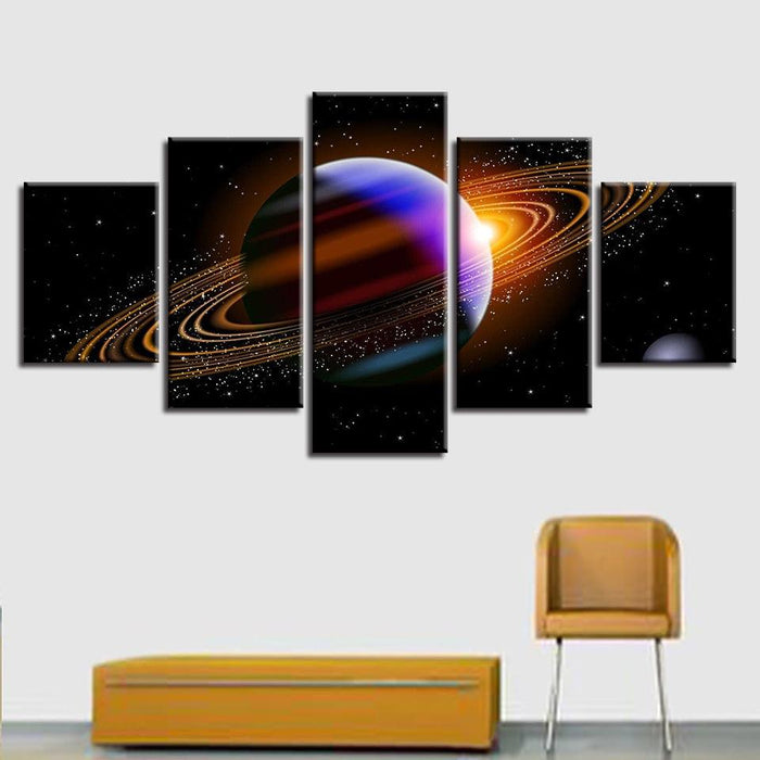 Purple And Gold Universe Planet 5 Piece HD Multi Panel Canvas Wall Art - Original Frame