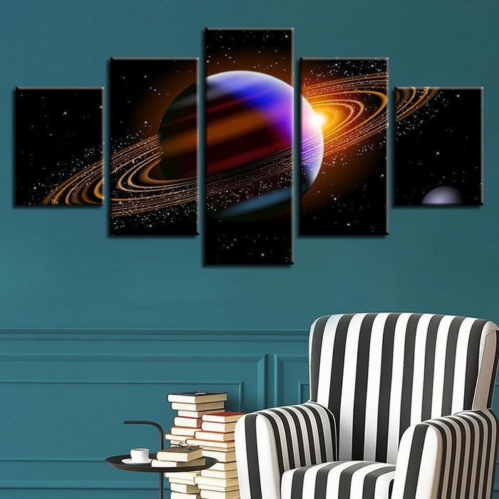 Purple And Gold Universe Planet 5 Piece HD Multi Panel Canvas Wall Art - Original Frame