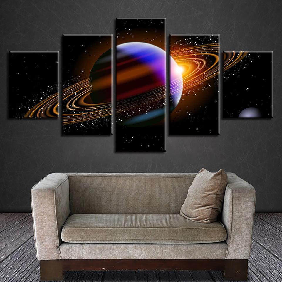 Purple And Gold Universe Planet 5 Piece HD Multi Panel Canvas Wall Art - Original Frame