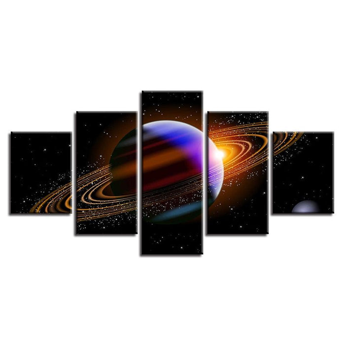 Purple And Gold Universe Planet 5 Piece HD Multi Panel Canvas Wall Art - Original Frame