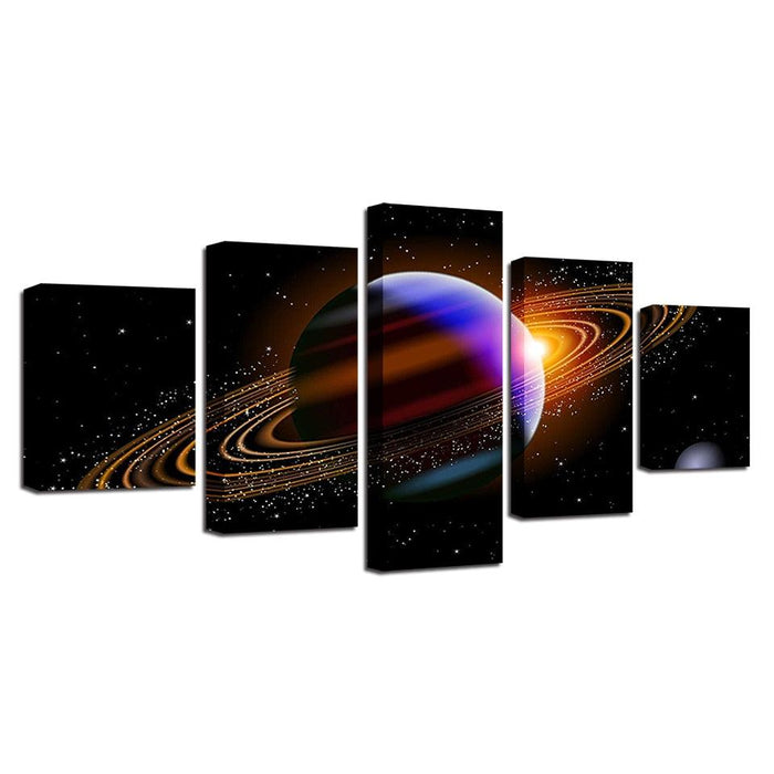 Purple And Gold Universe Planet 5 Piece HD Multi Panel Canvas Wall Art - Original Frame