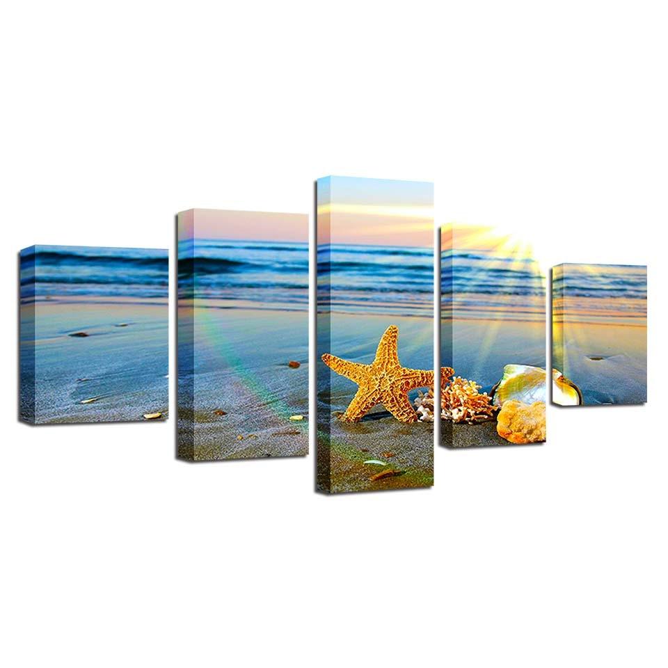 Star On The Beach 5 Piece HD Multi Panel Canvas Wall Art Frame - Original Frame