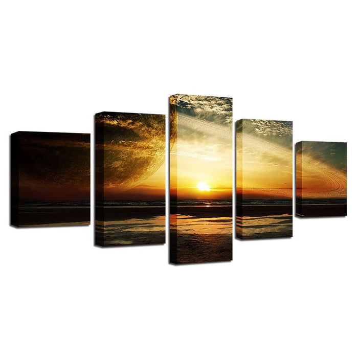 Sun Goes Down Scenery 5 Piece HD Multi Panel Canvas Wall Art Frame - Original Frame