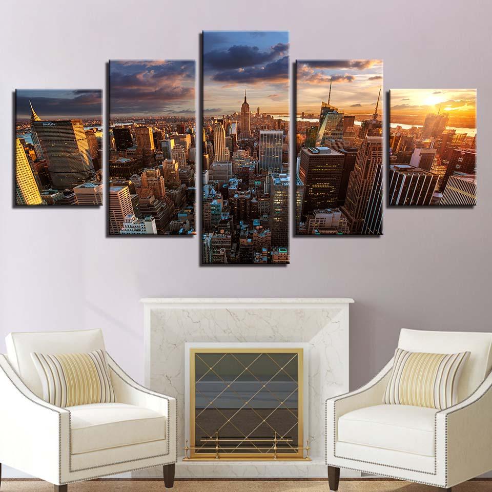 New York In The Afternoon 5 Piece HD Multi Panel Canvas Wall Art Frame - Original Frame