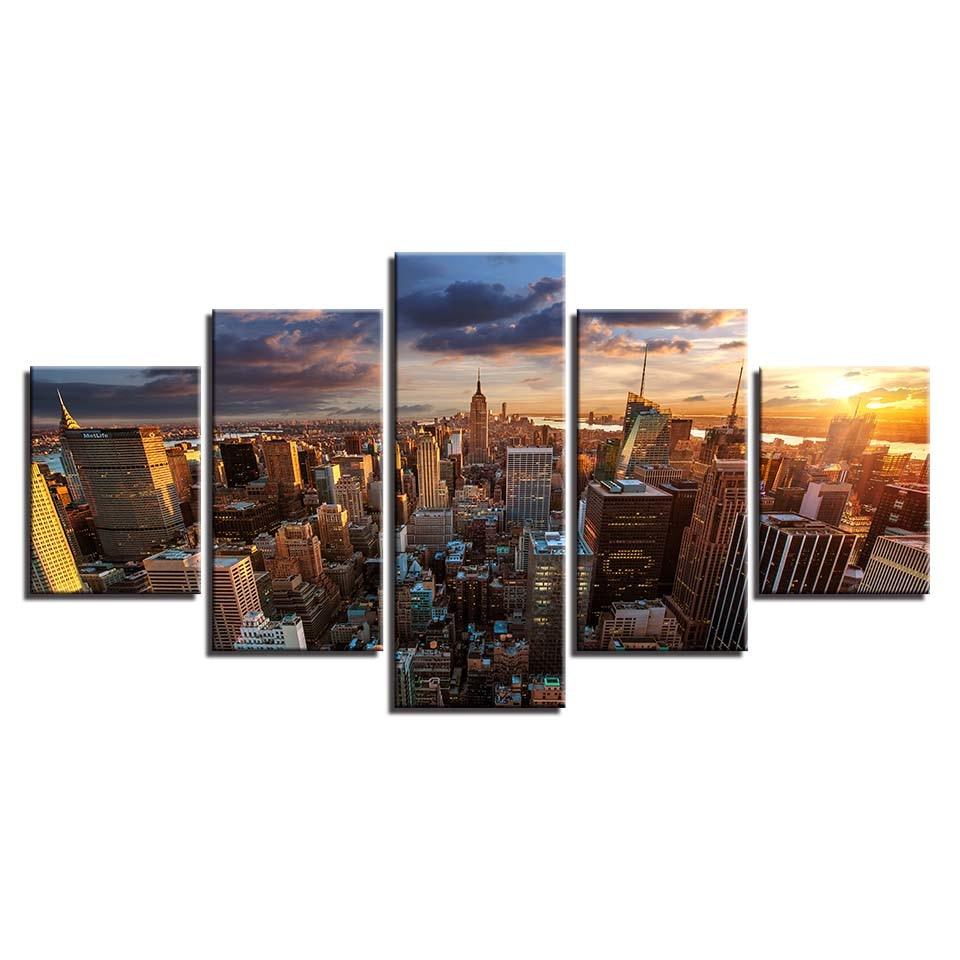New York In The Afternoon 5 Piece HD Multi Panel Canvas Wall Art Frame - Original Frame