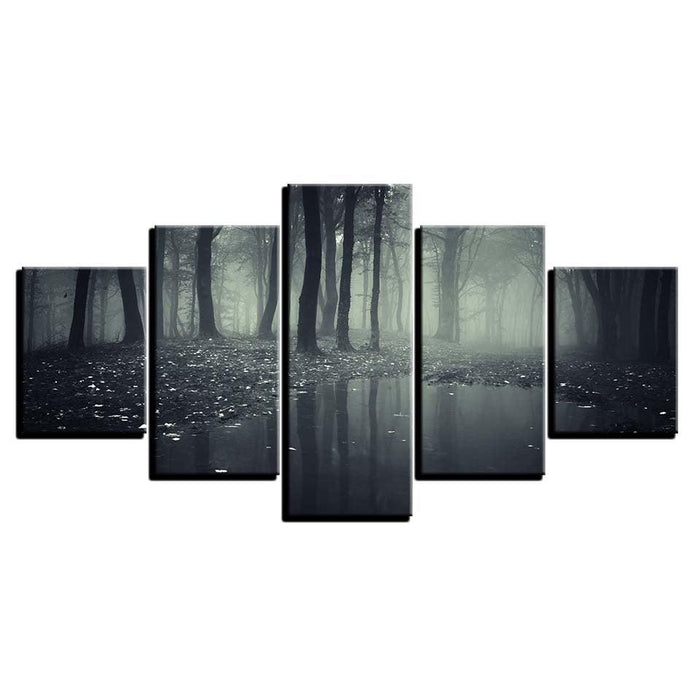 Misty Dark Forest 5 Piece HD Multi Panel Canvas Wall Art Frame