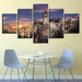 Trees Winter Building 5 Piece HD Multi Panel Canvas Wall Art Frame - Original Frame