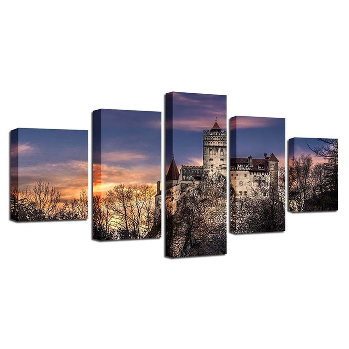 Trees Winter Building 5 Piece HD Multi Panel Canvas Wall Art Frame