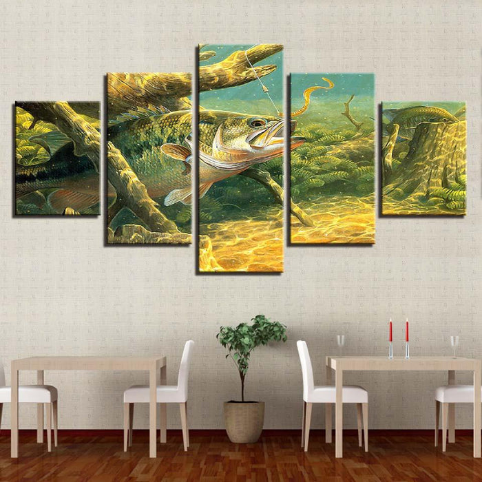 Wild Fish Under Water 5 Piece HD Multi Panel Canvas Wall Art Frame - Original Frame