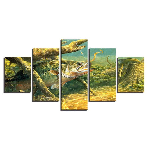 Wild Fish Under Water 5 Piece HD Multi Panel Canvas Wall Art Frame - Original Frame