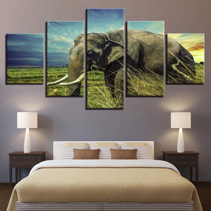 Elephant And The Sky 5 Piece HD Multi Panel Canvas Wall Art Frame - Original Frame