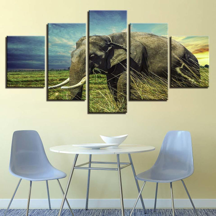 Elephant And The Sky 5 Piece HD Multi Panel Canvas Wall Art Frame - Original Frame