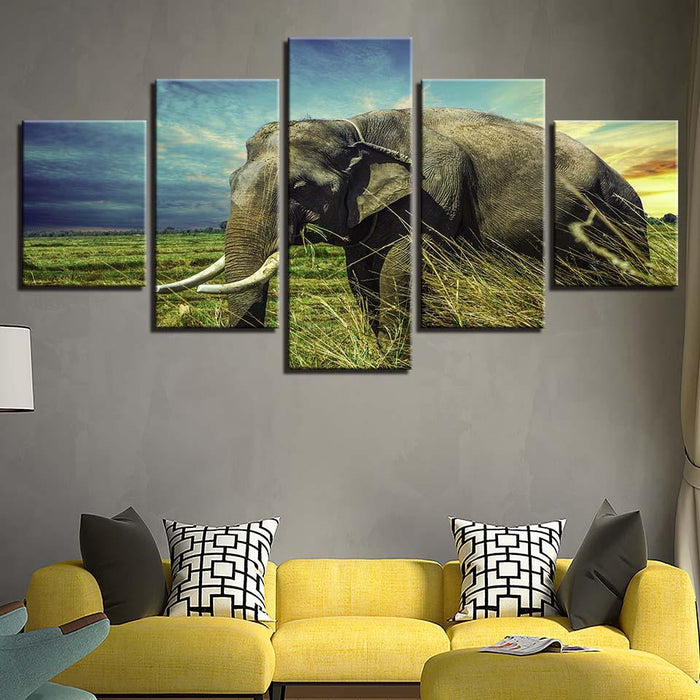 Elephant And The Sky 5 Piece HD Multi Panel Canvas Wall Art Frame - Original Frame