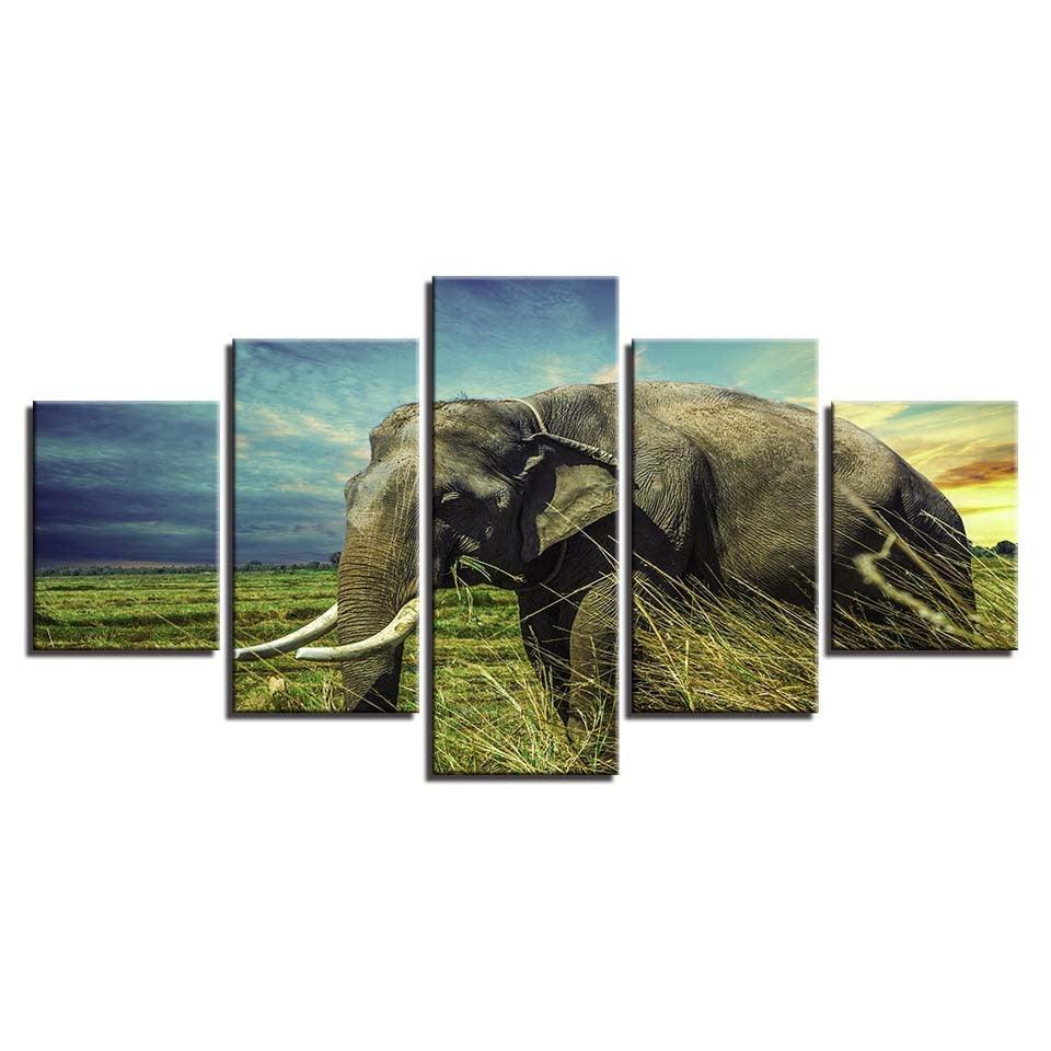 Elephant And The Sky 5 Piece HD Multi Panel Canvas Wall Art Frame - Original Frame