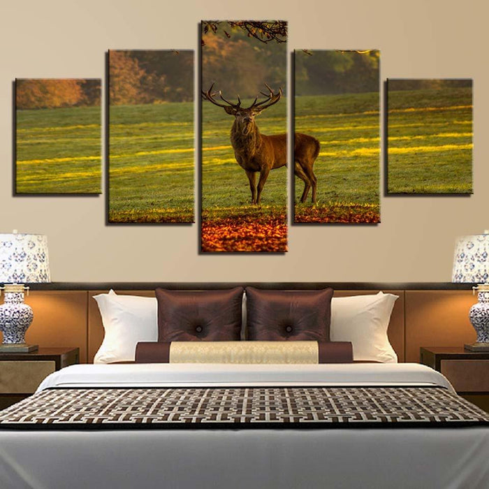 Beautiful Male Deer 5 Piece HD Multi Panel Canvas Wall Art Frame