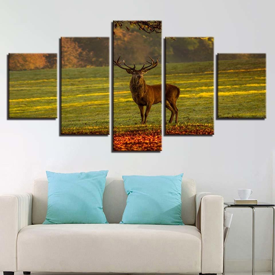 Beautiful Male Deer 5 Piece HD Multi Panel Canvas Wall Art Frame - Original Frame