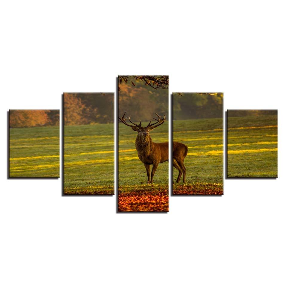 Beautiful Male Deer 5 Piece HD Multi Panel Canvas Wall Art Frame - Original Frame