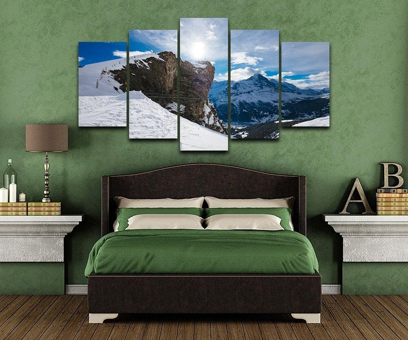 Snow Mountains 5 Piece HD Multi Panel Canvas Wall Art Frame