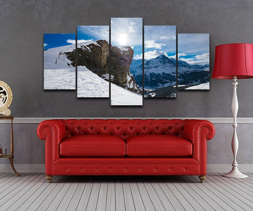 Snow Mountains 5 Piece HD Multi Panel Canvas Wall Art Frame - Original Frame