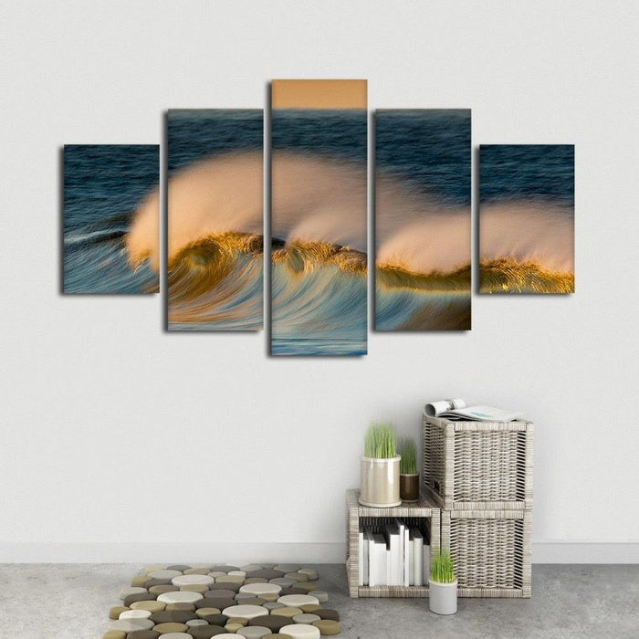 Waves Seascape 5 Piece HD Multi Panel Canvas Wall Art Frame - Original Frame