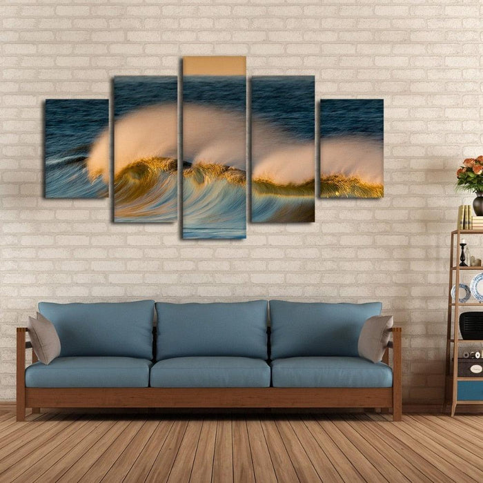 Waves Seascape 5 Piece HD Multi Panel Canvas Wall Art Frame - Original Frame