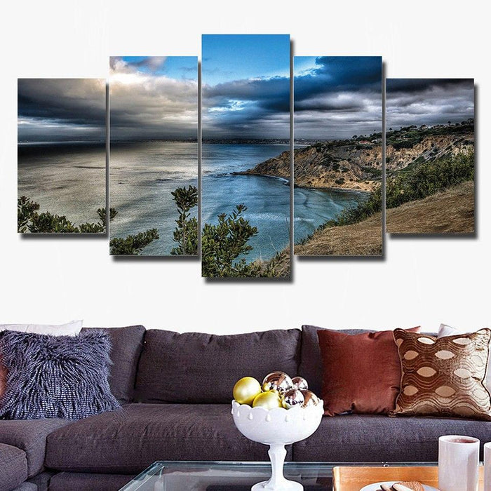 Blue Sea Mountains Landscape 5 Piece HD Multi Panel Canvas Wall Art Frame