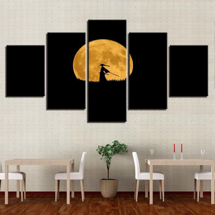 Samurai Moon 5 Piece HD Multi Panel Canvas Wall Art Frame - Original Frame