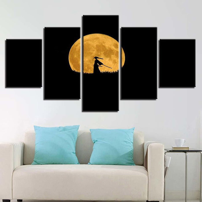 Samurai Moon 5 Piece HD Multi Panel Canvas Wall Art Frame - Original Frame