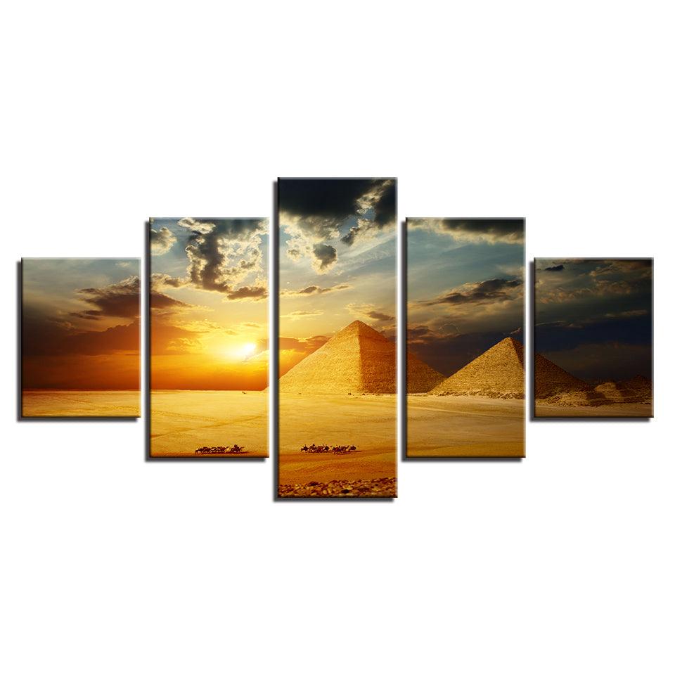 Pyramid Sunset 5 Piece HD Multi Panel Canvas Wall Art - Original Frame