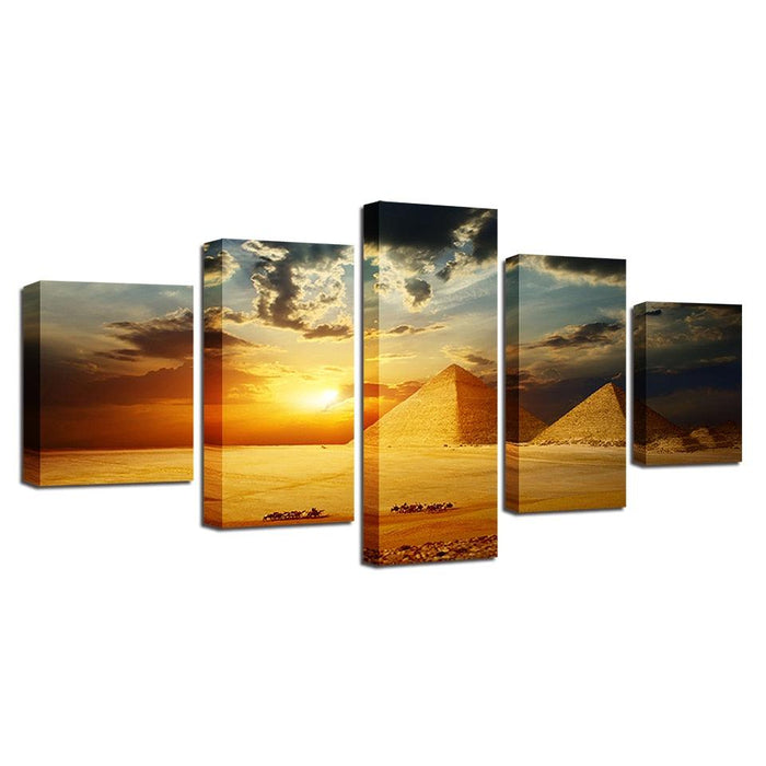 Pyramid Sunset 5 Piece HD Multi Panel Canvas Wall Art - Original Frame