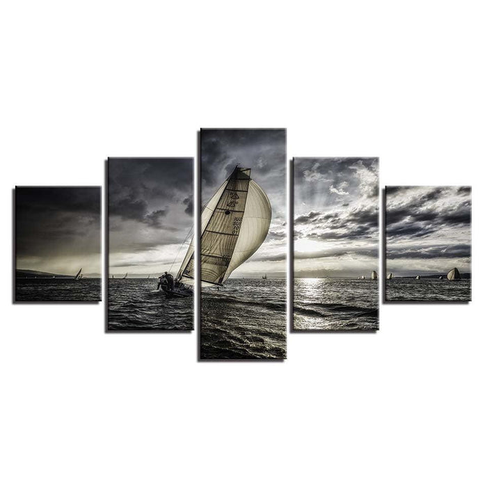 Classical Sailing Boat 5 Piece HD Multi Panel Canvas Wall Art Frame - Original Frame