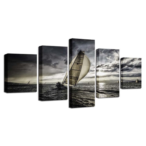 Classical Sailing Boat 5 Piece HD Multi Panel Canvas Wall Art Frame - Original Frame